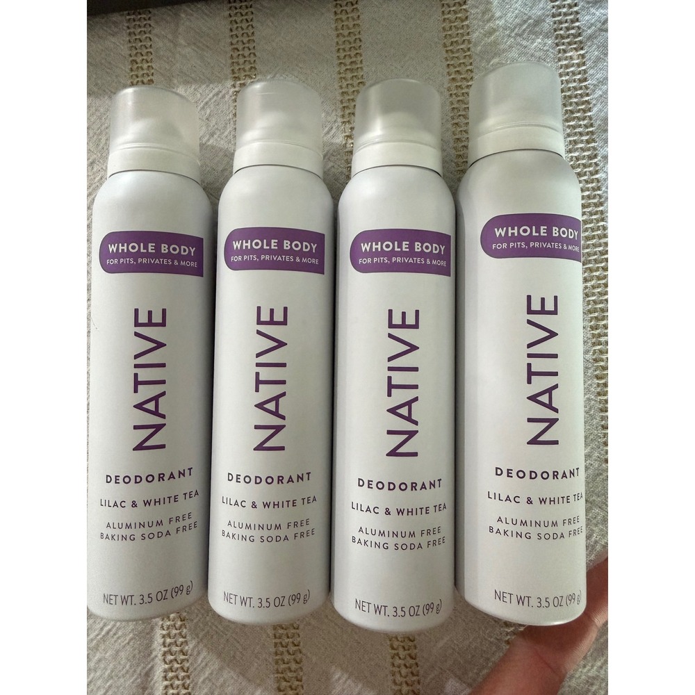 4 Pack Native Whole Body Deodorant Spray Lilac White Tea Aluminum Free 3.5oz